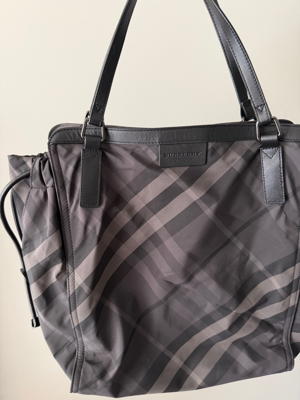 Burberry Charcoal Plaid Shoulder Tote